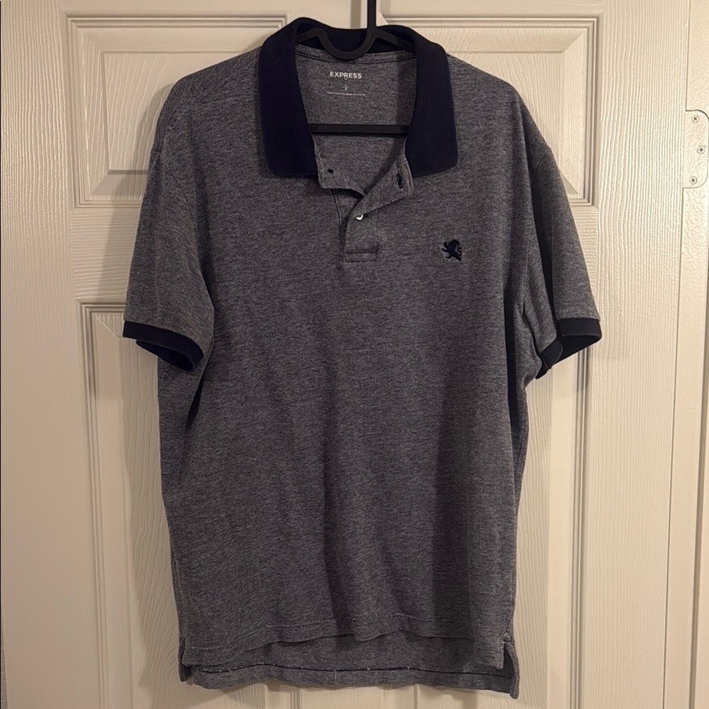 Express Gray and Blue Polo Shirt Classic Design